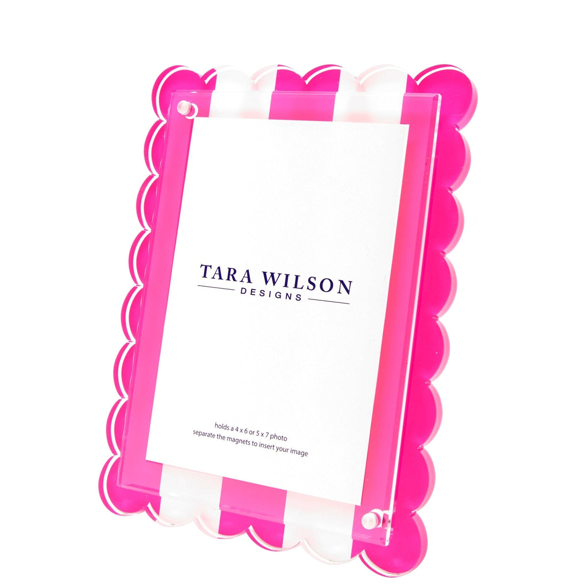 Pink & White Stripe Acrylic Scallop Frame