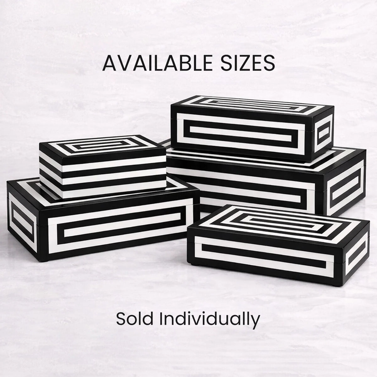 Black White Resin Inlay Concentric Decorative Box - 8 Sizes