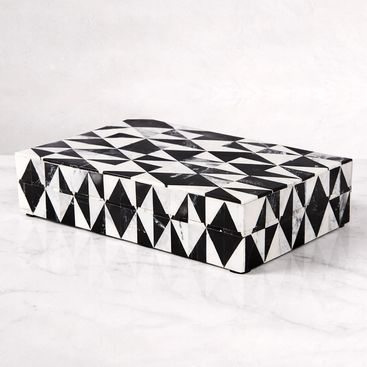 Decorative Box Medley Harlequin Resin Inlay, Black - White, 6 sizes