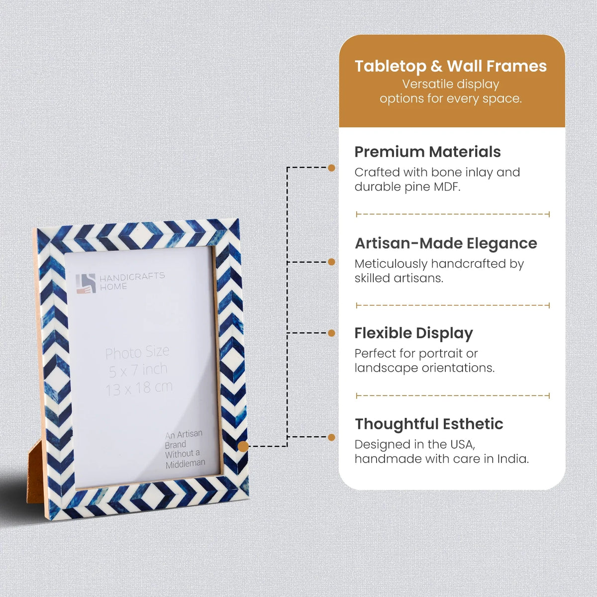Picture Frame Taj Pattern Collection Bone Inlay Blue 4 Sizes