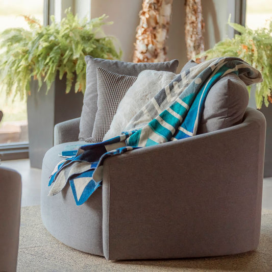 Handwoven Reversible Chevron Vibrant Blues Alpaca Throw Blanket - Yachana Collection