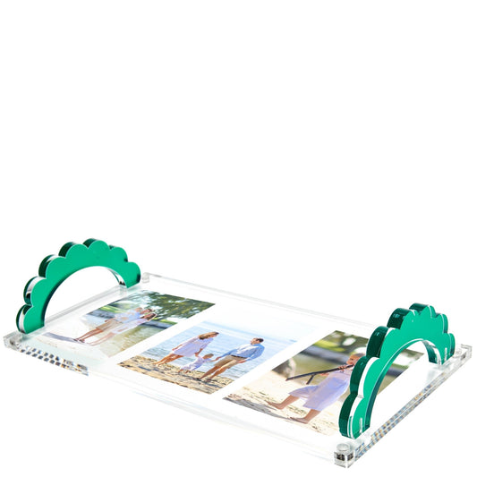 Emerald Acrylic Scallop Handle Photo Tray