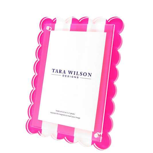 Pink & White Stripe Acrylic Scallop Frame