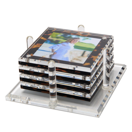 Tortoise Acrylic Photo Drink Coasters